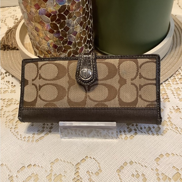 Coach Handbags - Coach Tan and Brown Signature Wallet
